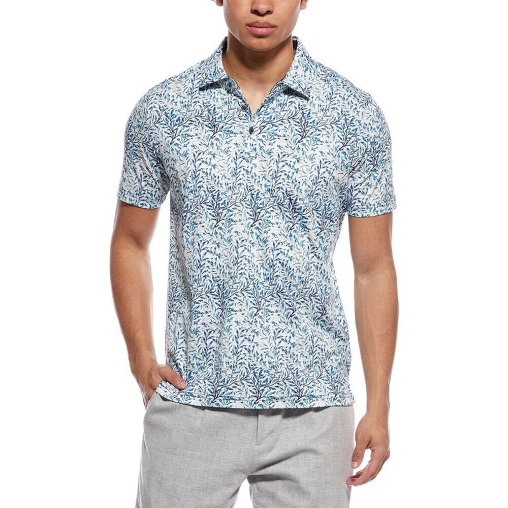 Raffi Mens  Leaf Print Polo Shirt, Blue